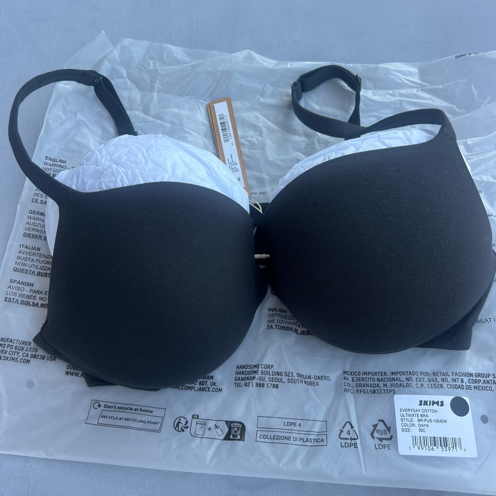 Skims everyday cotton ultimate bra size 36c in onyx new with tags
